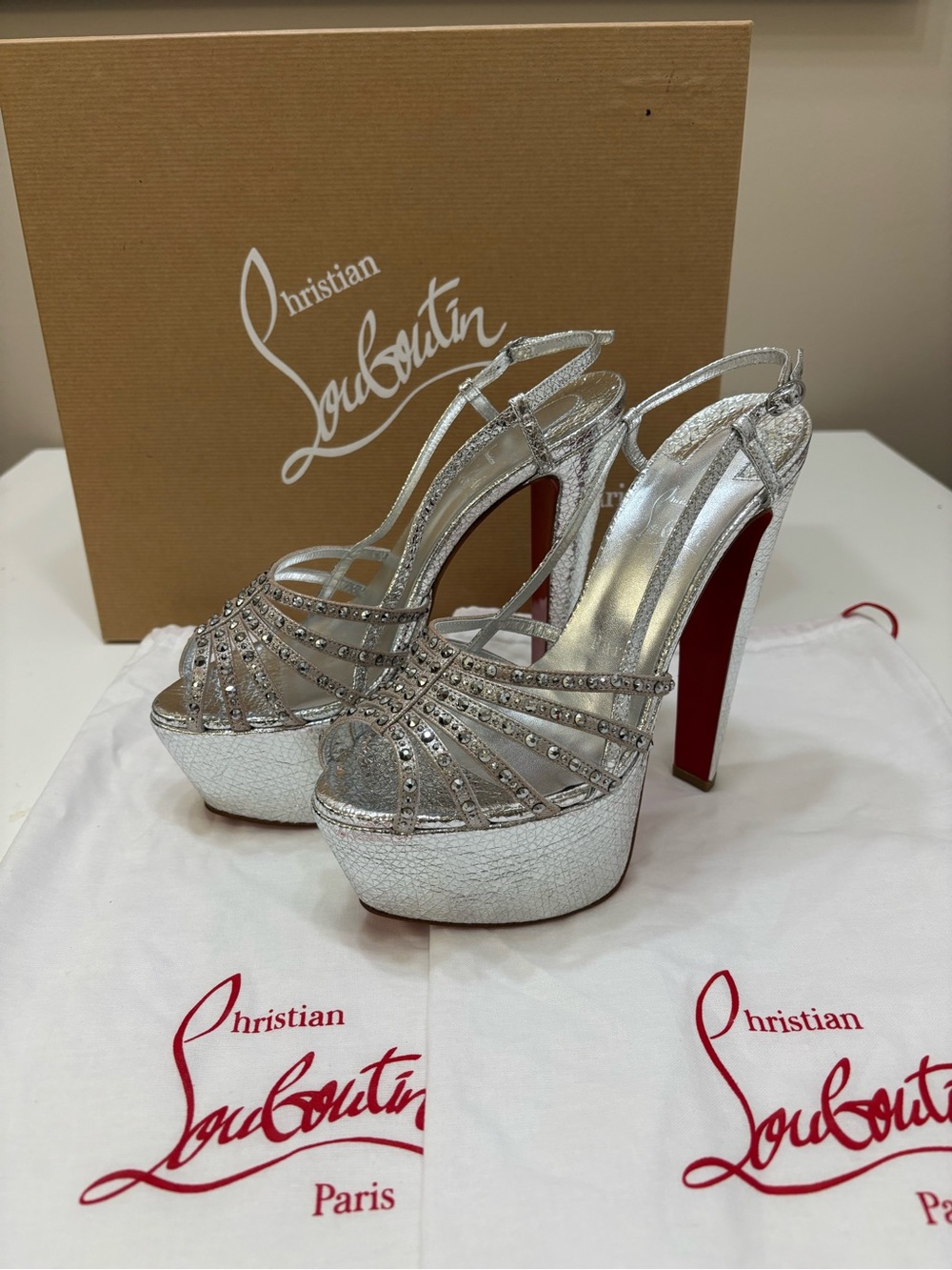✨ Christian Louboutin Vegastrassima Alta 160 Crystal Platform Sandals — Sz 37